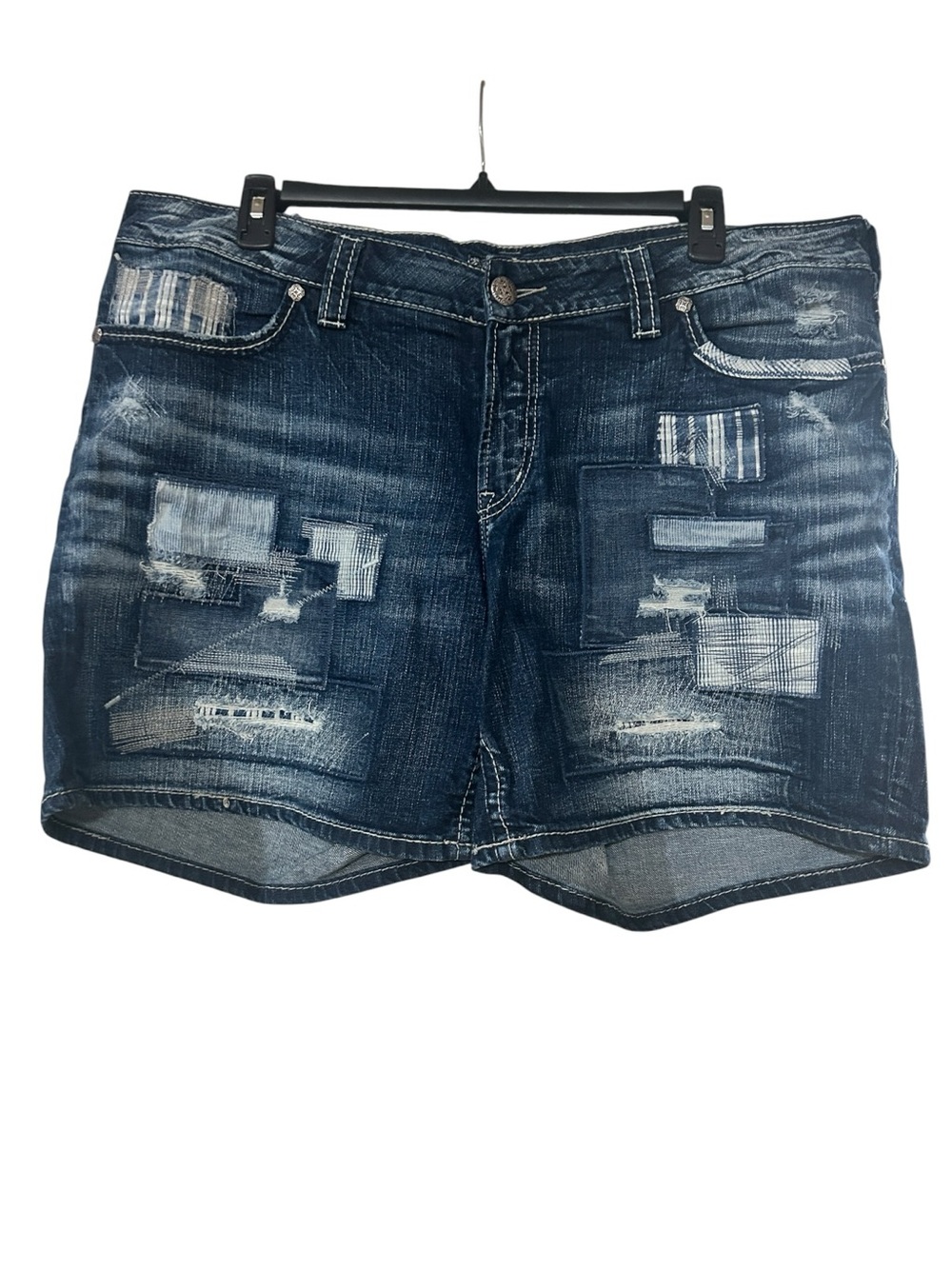 Silver Suki Jeans Dark Blue Distressed Patchwork Denim Shorts